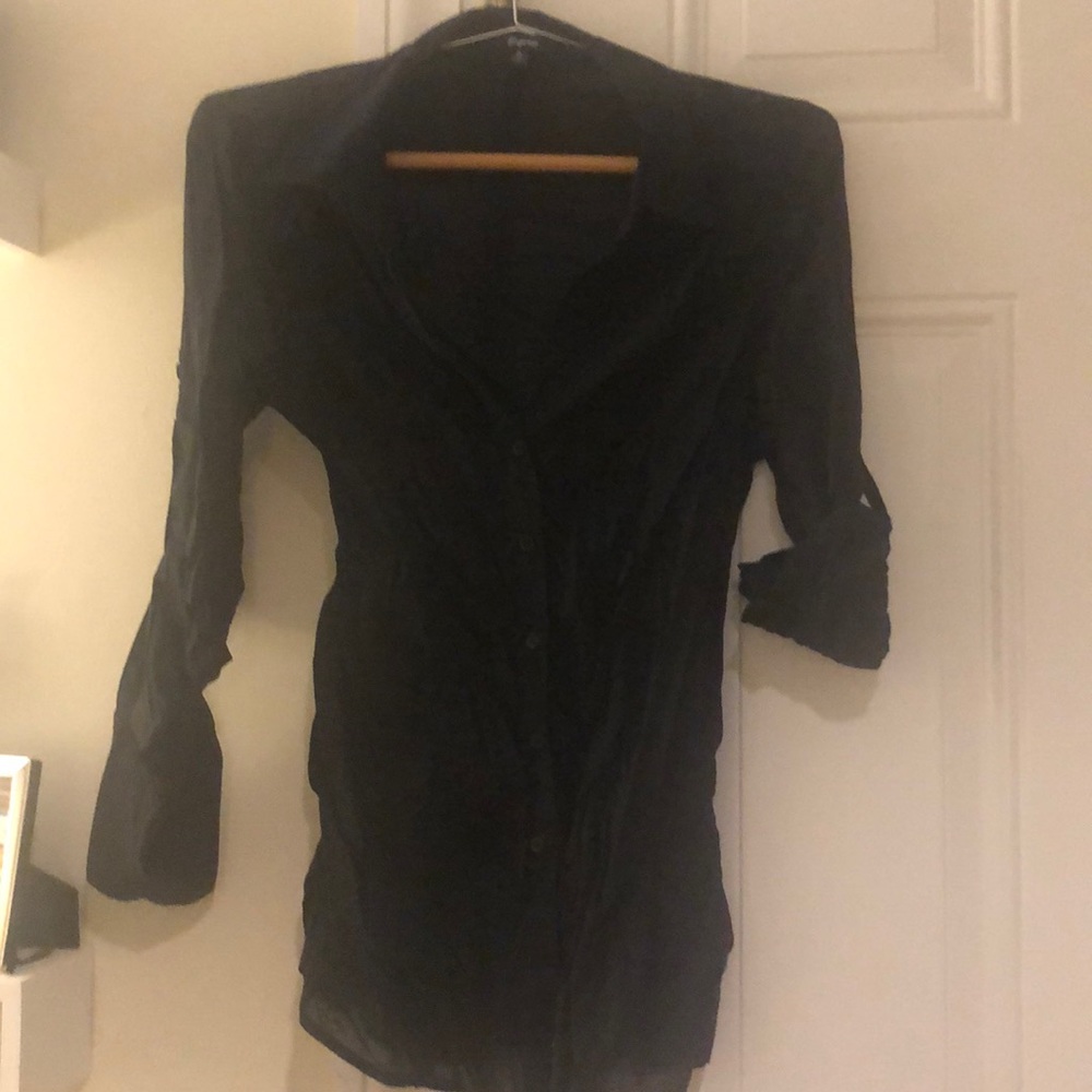 Express Black Rouched Button Down Shirt